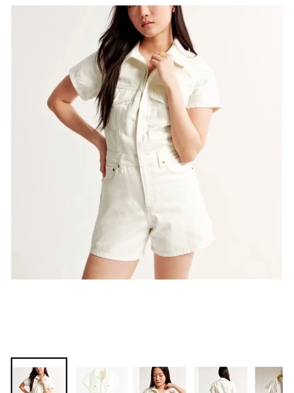 Abercrombie & Fitch Ivory Short Denim Overalls